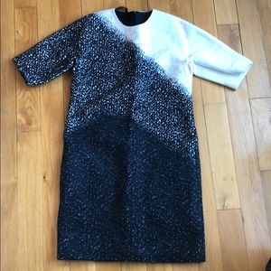 Giada FW 100% Wool Dress-Black/cream-shortsleeved